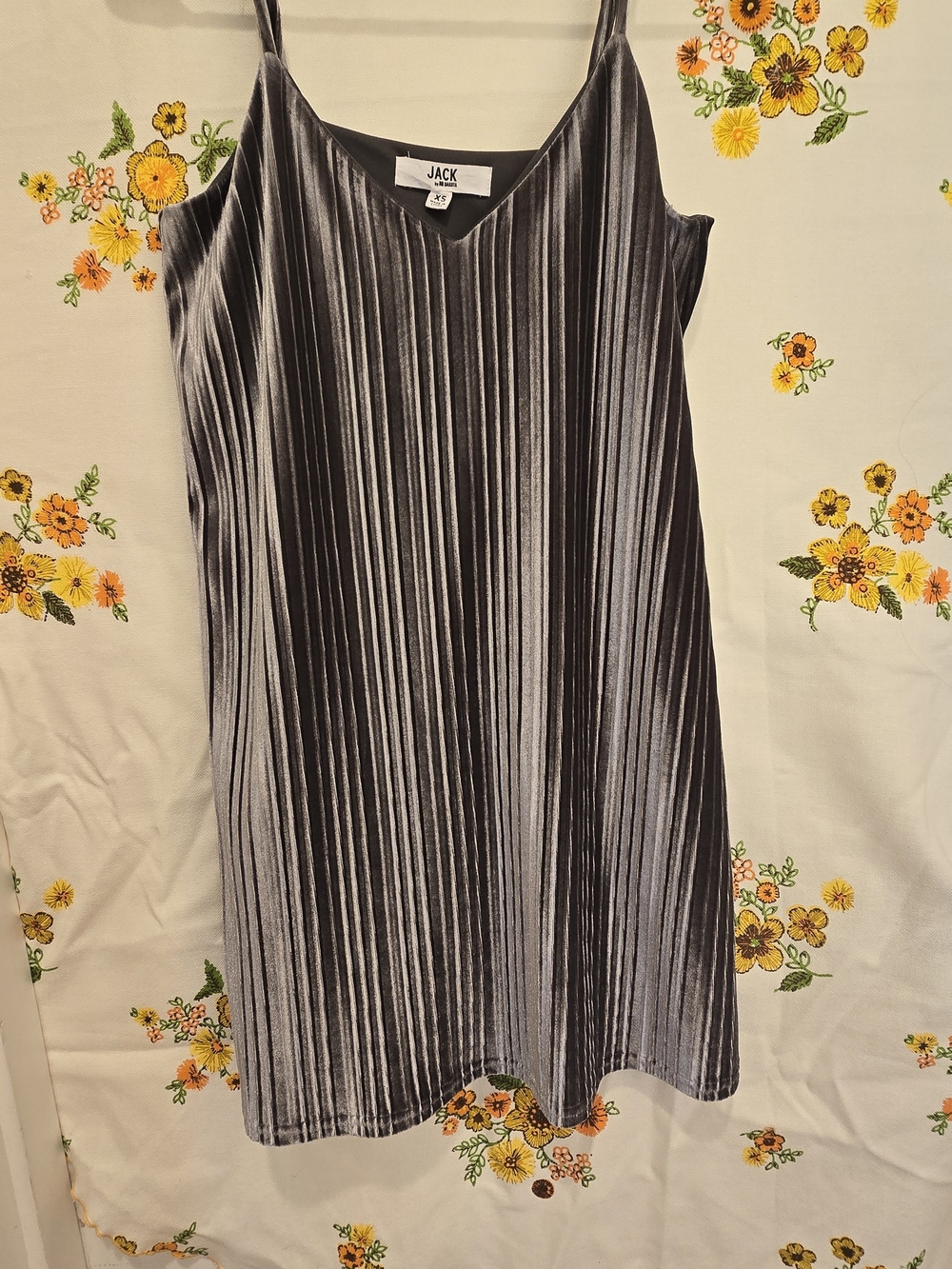 Jack by BB Dakota Velvet Metallic Silver Pleated Slip Dress